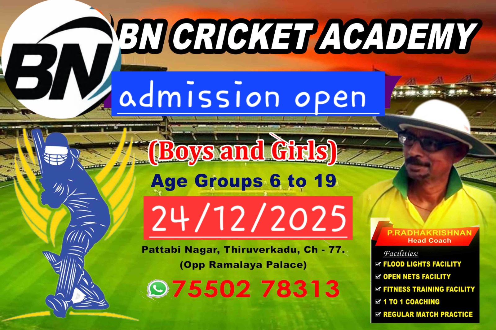 BN Cricket Academy Chennai - Practice Session