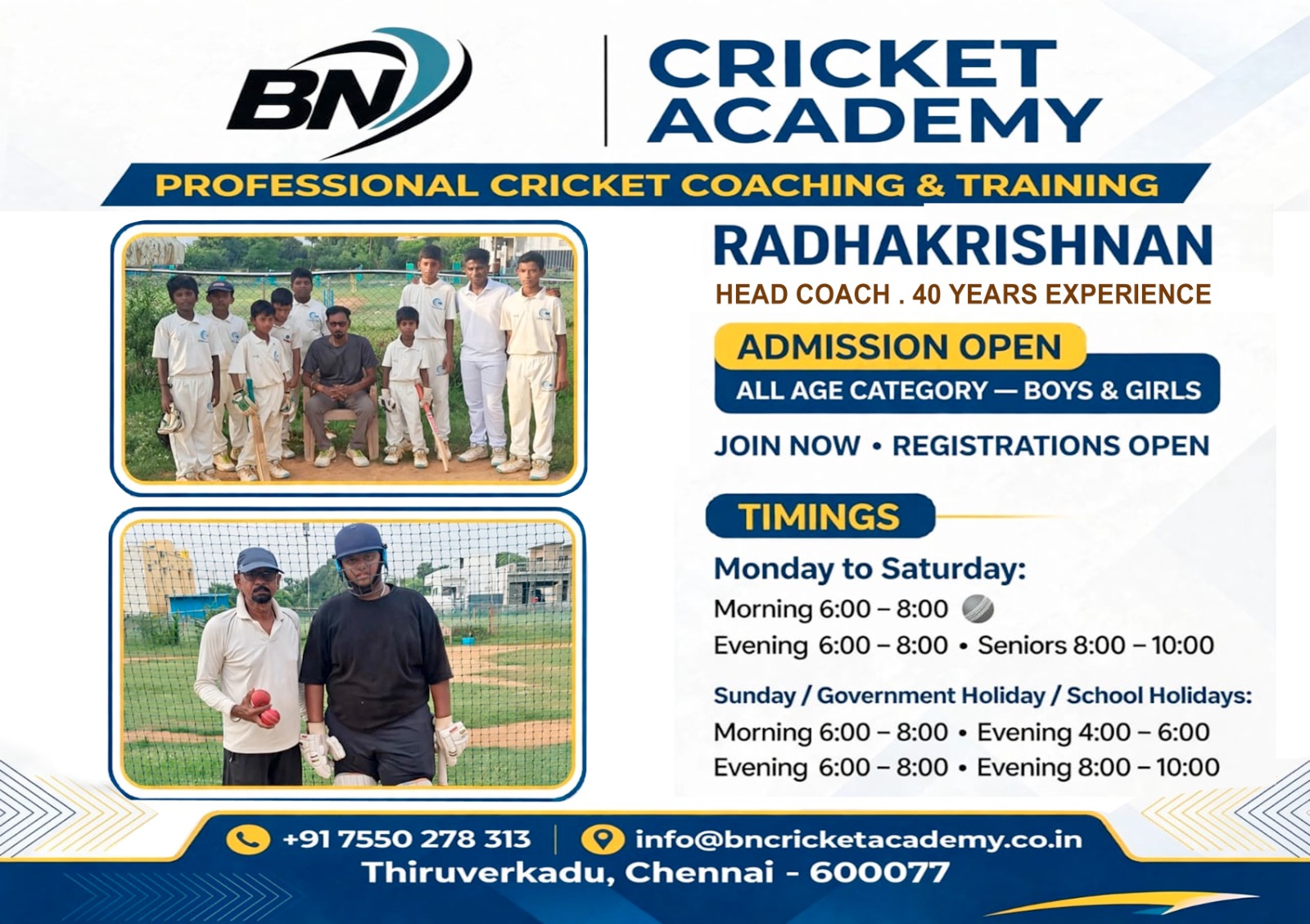 BN Cricket Academy Chennai - Practice Session